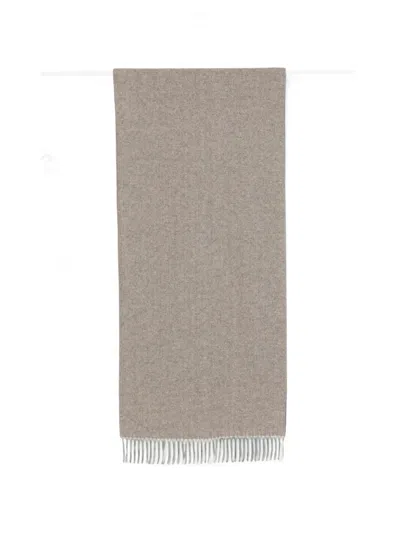 Gran Sasso Herringbone-weave Fringed Scarf In Brown