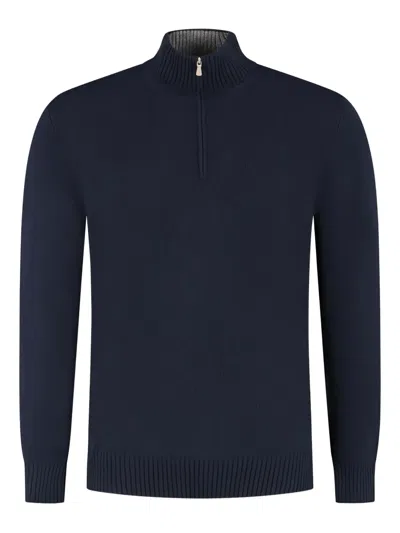 Gran Sasso High-neck Half-zip Sweater In Blue