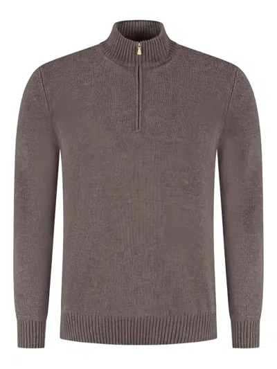 Gran Sasso High-neck Zip-up Sweater In Brown