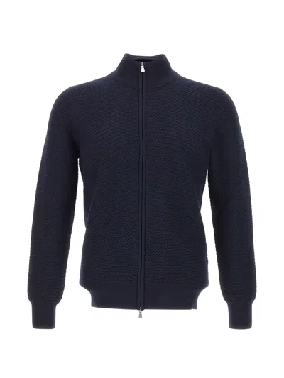 Gran Sasso Honeycomb-knit Virgin Wool Cardigan In Blue