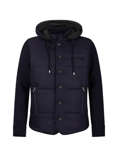 Gran Sasso Navy Blue Padded Drawstring Hooded Jacket