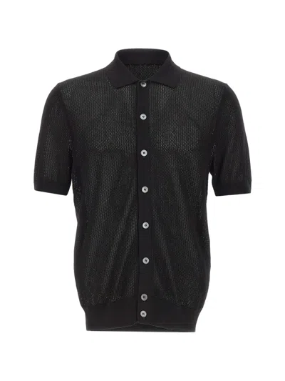 Gran Sasso Interwoven Short-sleeve Shirt In Black