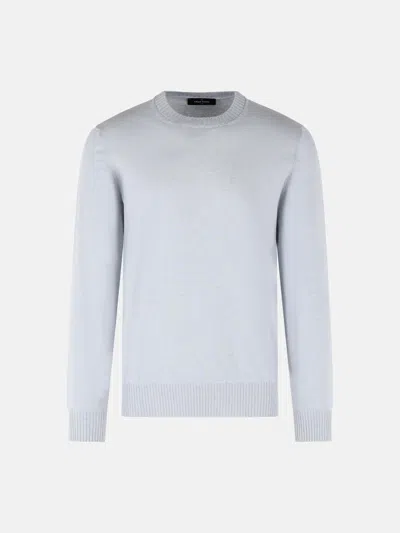 Gran Sasso Light Blue Cotton And Cashmere Sweater In White