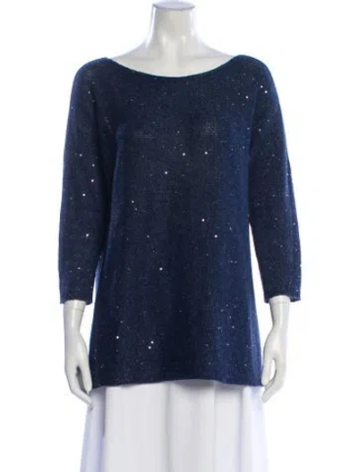 Pre-owned Gran Sasso Linen Bateau Neckline Sweater In Blue