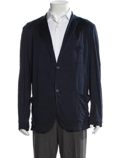 Pre-owned Gran Sasso Linen Peacoat In Blue
