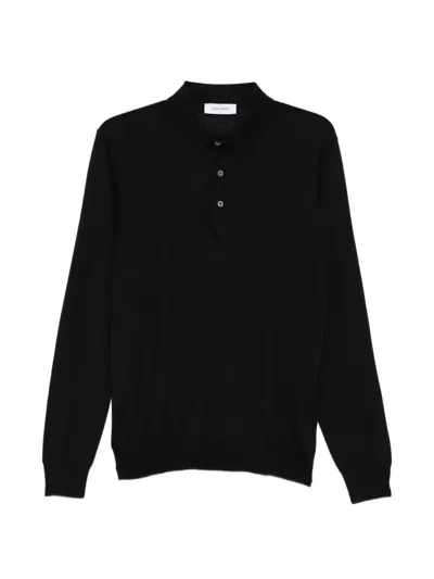 Gran Sasso Long-sleeve Buttoned Polo Shirt In Black