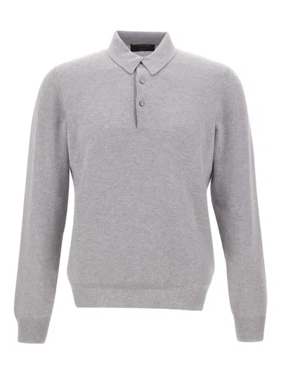 Gran Sasso Long-sleeve Knitted Polo Shirt In Gray