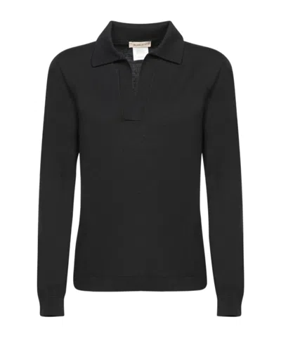Gran Sasso Long-sleeved Knitted Polo Shirt In Black