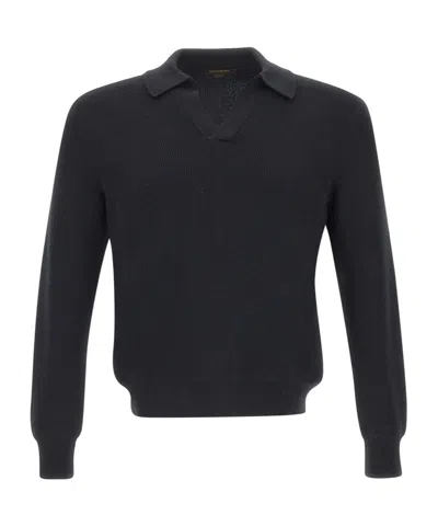 Gran Sasso Ribbed-knit Virgin-wool Polo Shirt In Blue