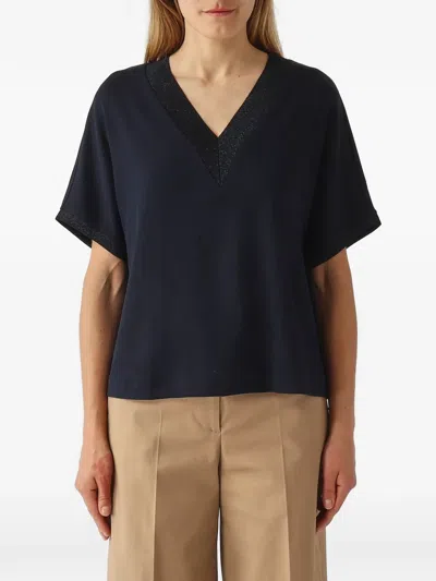 Gran Sasso Lurex Glitter-trim V-neck Sweater In Blue