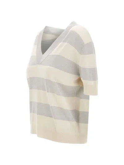 Gran Sasso Lurex-detail Striped Sweater In Neutral