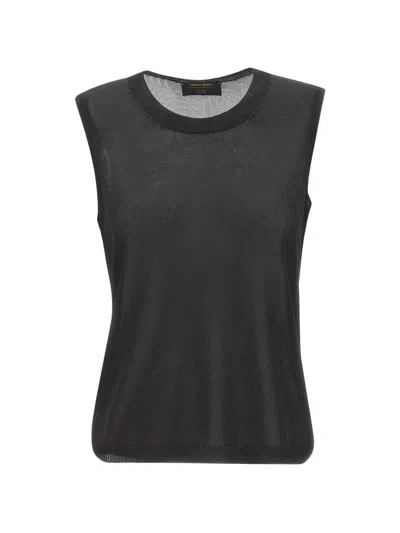 Gran Sasso Lurex-knit Ribbed-trim Top In Black