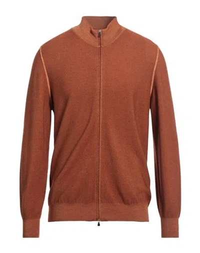 Gran Sasso Luxury Man Cardigan Rust Size 42 Virgin Wool