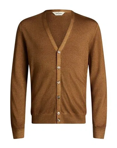Gran Sasso Man Cardigan Camel Size 40 Virgin Wool In Brown