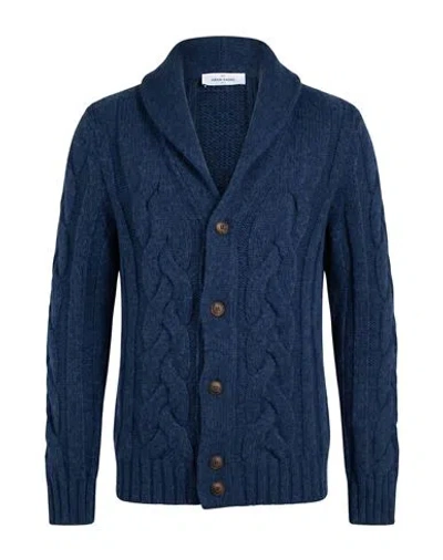 Gran Sasso Man Cardigan Navy Size 40 Virgin Wool, Polyamide In Blue