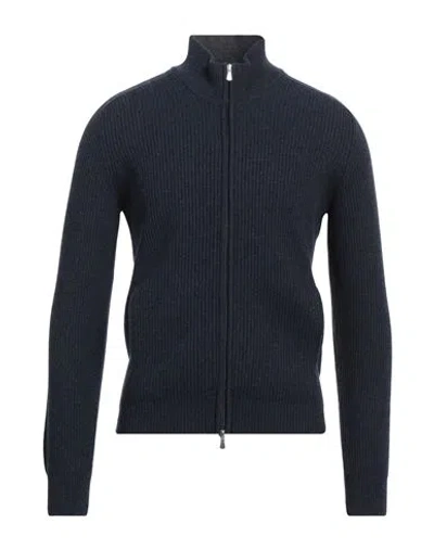 Gran Sasso Man Cardigan Navy Size 44 Virgin Wool, Cashmere, Viscose In Blue