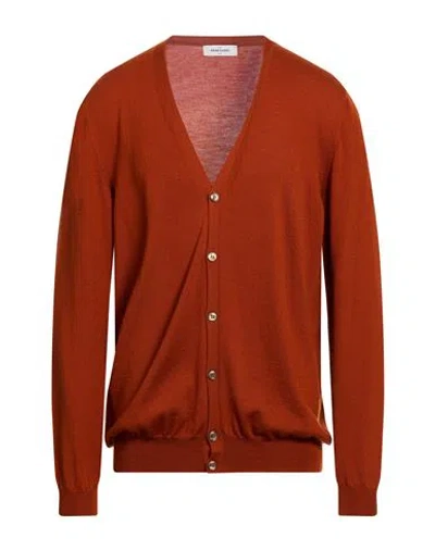 Gran Sasso Man Cardigan Rust Size 46 Virgin Wool In Burgundy