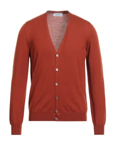 Gran Sasso Man Cardigan Rust Size 46 Virgin Wool In Red