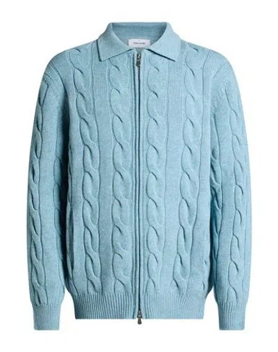 Gran Sasso Man Cardigan Sky Blue Size 48 Virgin Wool, Viscose, Cashmere