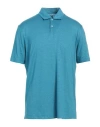 Gran Sasso Man Polo Shirt Azure Size 44 Linen, Elastane In Blue