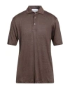 Gran Sasso Man Polo Shirt Brown Size 42 Linen In Burgundy
