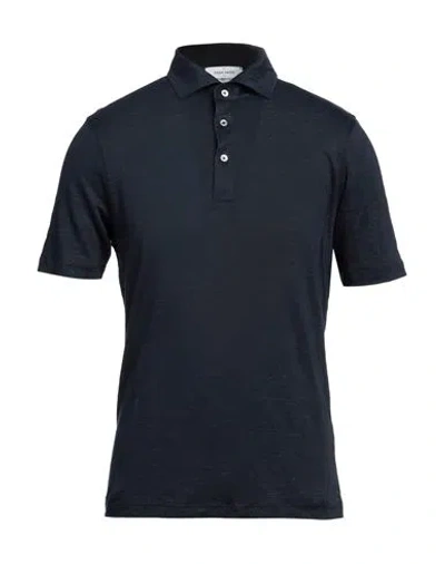 Gran Sasso Man Polo Shirt Navy Blue Size 38 Linen