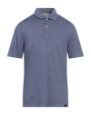 Gran Sasso Man Polo Shirt Slate Blue Size 46 Linen, Elastane