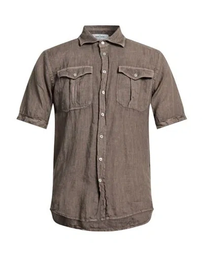 Gran Sasso Man Shirt Dark Brown Size 34 Linen