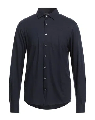 Gran Sasso Man Shirt Midnight Blue Size 40 Wool In Black