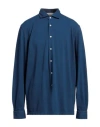 Gran Sasso Man Shirt Navy Blue Size 48 Cotton