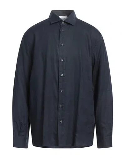 Gran Sasso Man Shirt Navy Blue Size 48 Linen