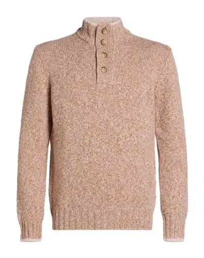 Gran Sasso Man Sweater Camel Size 40 Virgin Wool, Geelong Wool In Animal Print