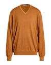 Gran Sasso Man Sweater Camel Size 48 Virgin Wool In Orange