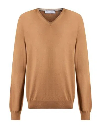 Gran Sasso Man Sweater Camel Size 48 Virgin Wool In Sand