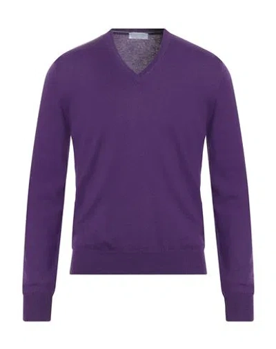 Gran Sasso Man Sweater Purple Size 40 Cashmere In Blue