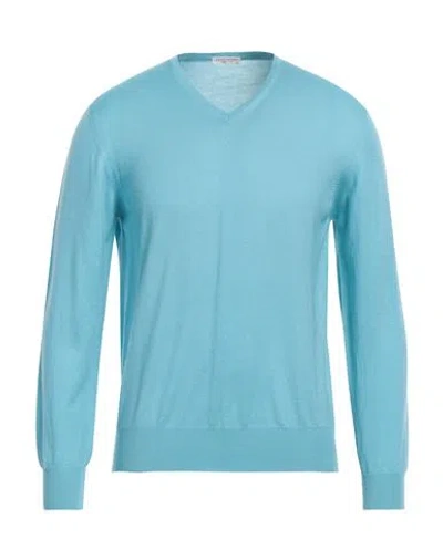 Gran Sasso Man Sweater Turquoise Size 42 Virgin Wool In Blue