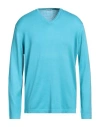 Gran Sasso Man Sweater Turquoise Size 44 Cotton In Blue