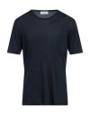 Gran Sasso Man T-shirt Midnight Blue Size 42 Linen In Black