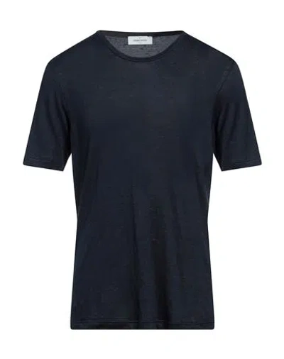 Gran Sasso Man T-shirt Midnight Blue Size 42 Linen In Black
