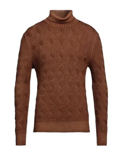 Gran Sasso Man Turtleneck Camel Size 40 Virgin Wool In Brown