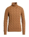 Gran Sasso Man Turtleneck Camel Size 40 Virgin Wool In Brown