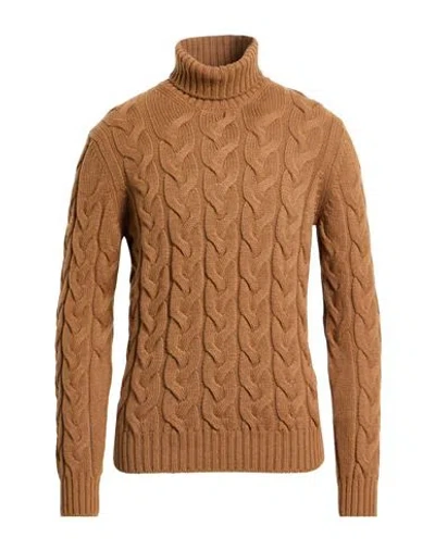 Gran Sasso Man Turtleneck Camel Size 40 Virgin Wool In Brown