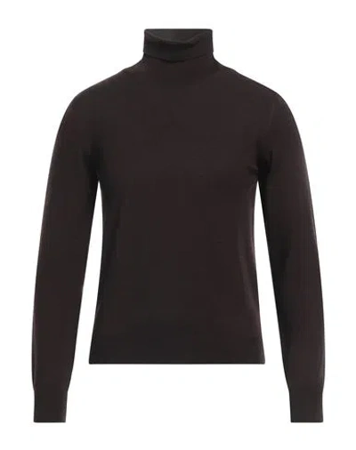Gran Sasso Man Turtleneck Dark Brown Size 34 Virgin Wool
