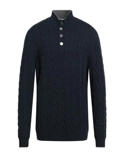 Gran Sasso Man Turtleneck Navy Size 48 Virgin Wool, Viscose, Cashmere In Blue