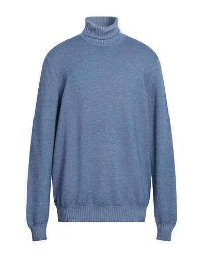 Gran Sasso Man Turtleneck Pastel Blue Size 46 Virgin Wool