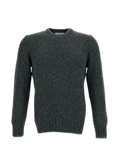 Gran Sasso Grey Textured Knit Wool Crewneck Sweater In Black