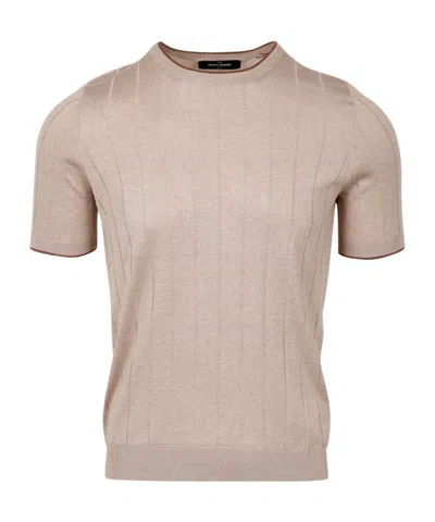 Gran Sasso Maxi Ribbed Short-sleeve Knitted Sweater In Brown