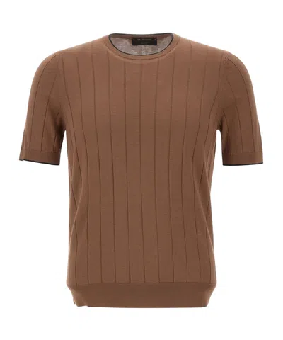 Gran Sasso Maxi Ribbed Short-sleeve Knitted Sweater In Brown