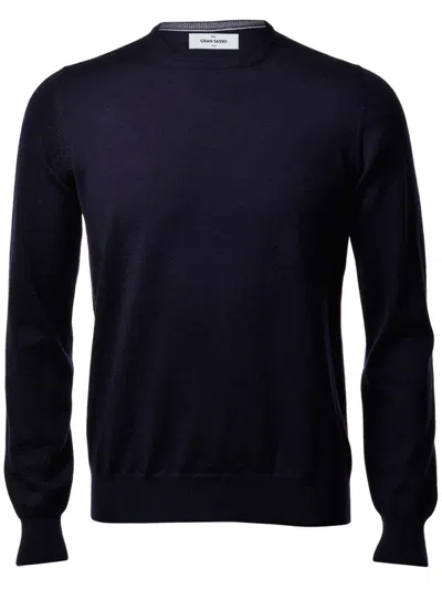 Gran Sasso Minimalistic Black Wool Crew Neck Sweater