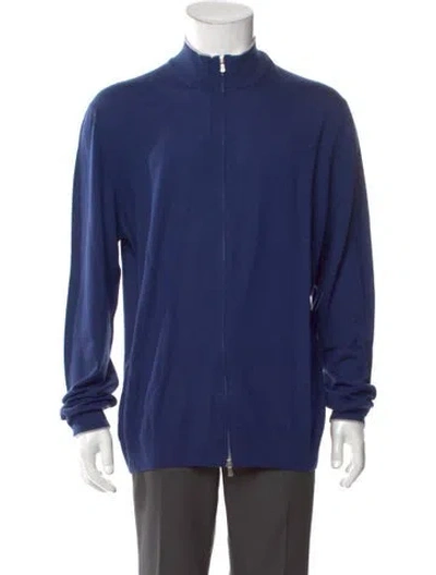 Pre-owned Gran Sasso Mock Neck Long Sleeve Cardigan In Blue